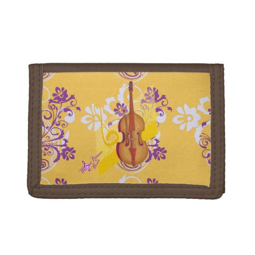 Violin Floral Swirl Gold  Brown Trifold Wallet