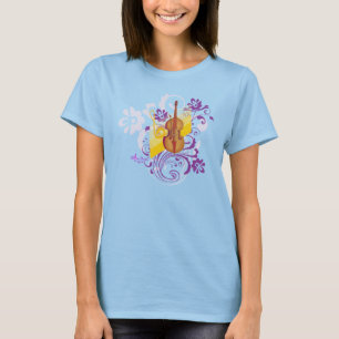 Violin Floral Swirl Gold Fine Jersey T-Shirt