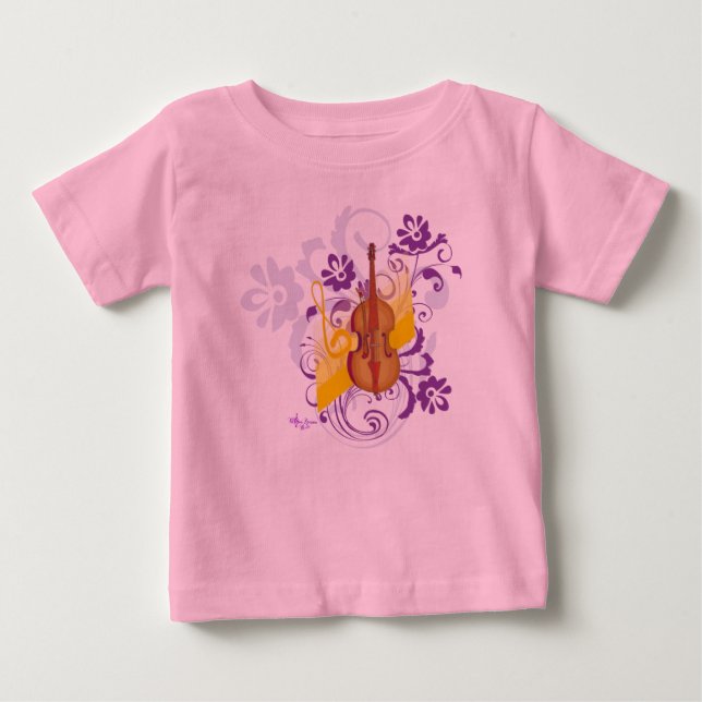 Violin Floral Swirl Pink Toddler Ruffle Tee (Front)