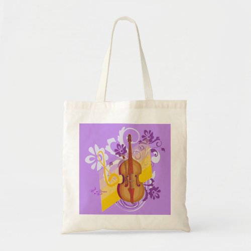Violin Floral Swirl Purple Budget Tote Bag