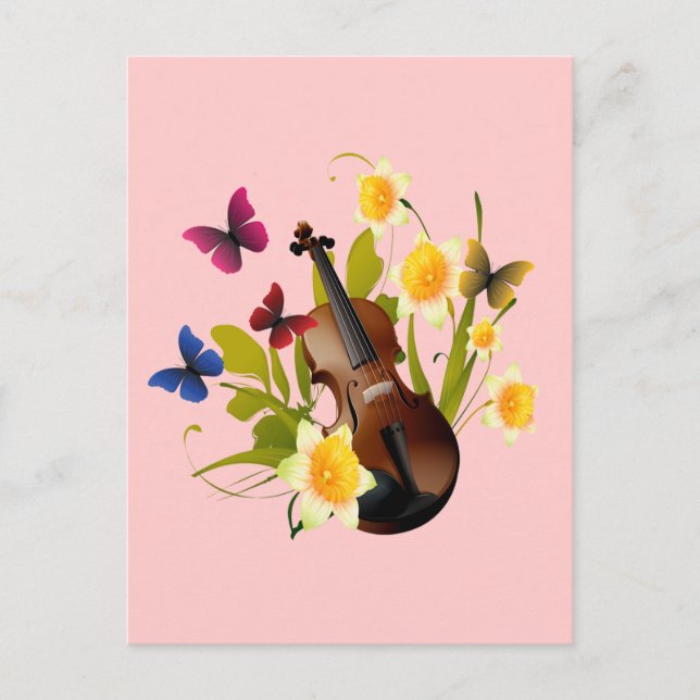 VIOLIN, FLOWERS AND BUTTERFLIES POSTCARD (Front)