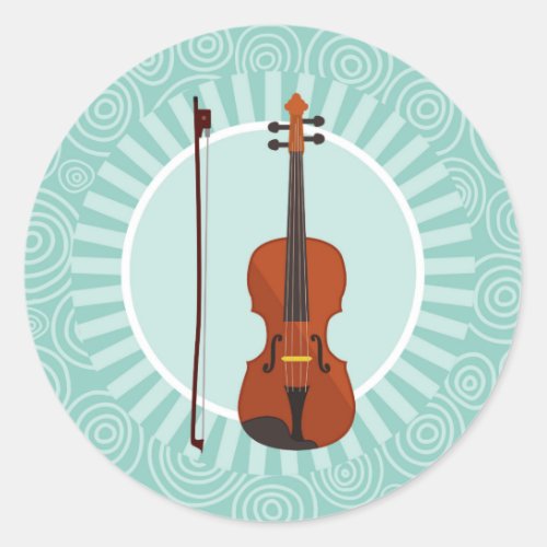Violin Fun Turquoise Swirl Music Classic Round Sticker