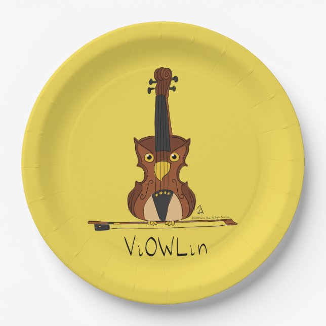 Violin Funny Musician Cartoon Paper Plates (Front)
