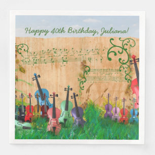 Violin Garden Optional Birthday Message Paper Dinner Napkins