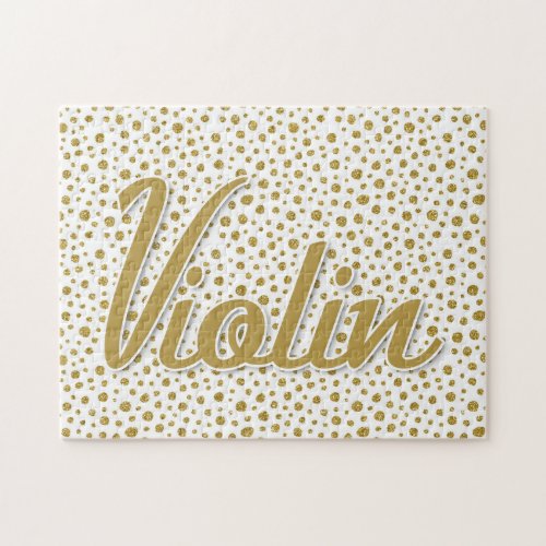 Violin Gold Dots - Gold White Music Jigsaw Puzzle