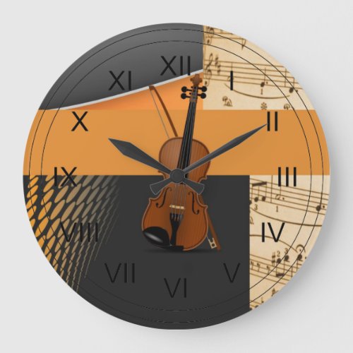 Violin in Abstract Music_Theme Large Clock