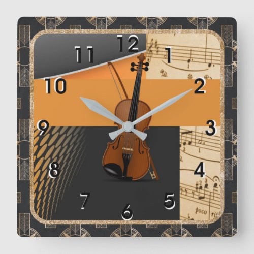 Violin in Abstract Music_Theme Square Wall Clock
