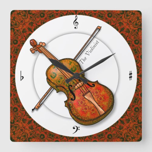 Violin in Formal Dress Square Wall Clock
