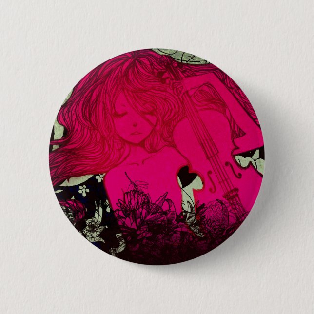 Violin in Fuchsia Pinback Button (Front)