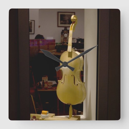 Violin In Shopping Window Square Wall Clock
