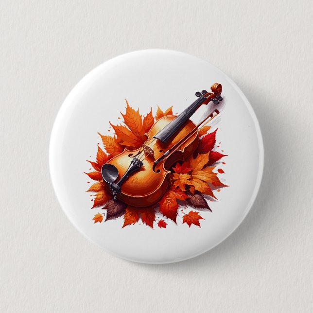 Violin in the bed of leaves button (Front)