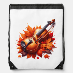 Violin in the bed of leaves drawstring bag