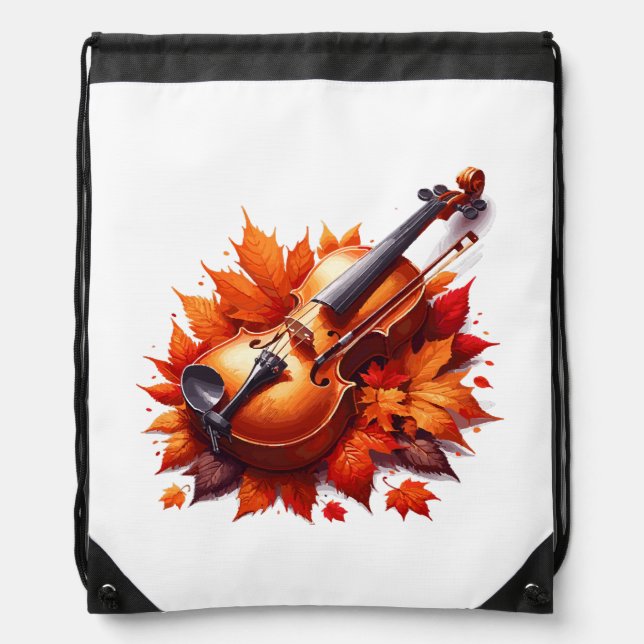 Violin in the bed of leaves drawstring bag (Front)