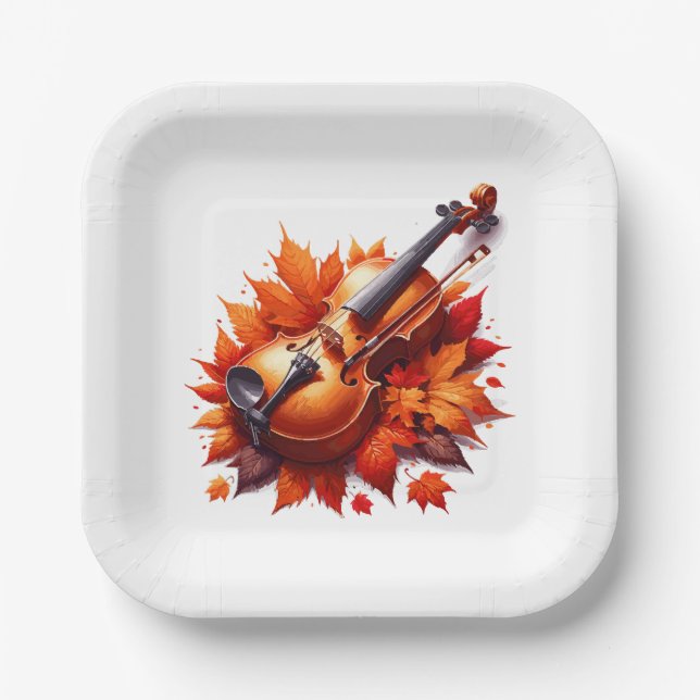 Violin in the bed of leaves paper plates (Front)