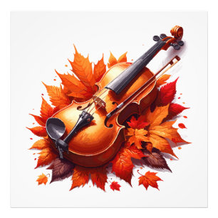 Violin in the bed of leaves photo print