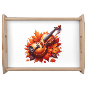 Violin in the bed of leaves serving tray