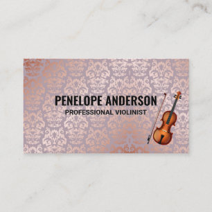 Violin Instrument Luxury Damask Pattern Business Card