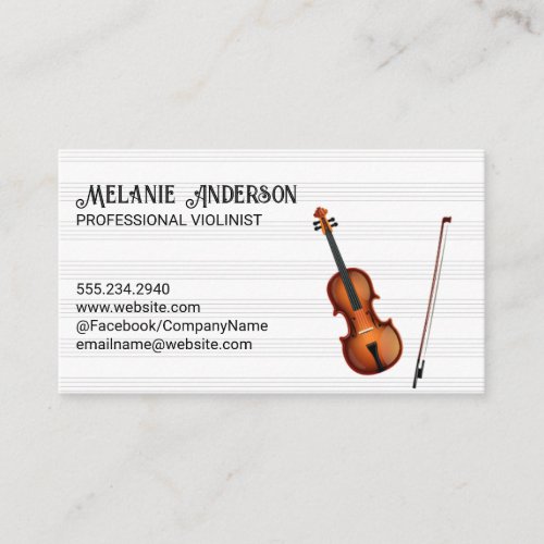 Violin Instrument  Music Sheet Business Card
