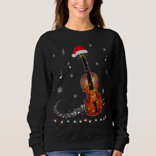 Violin Instrument Santa Hat Christmas Lights Xmas  Sweatshirt