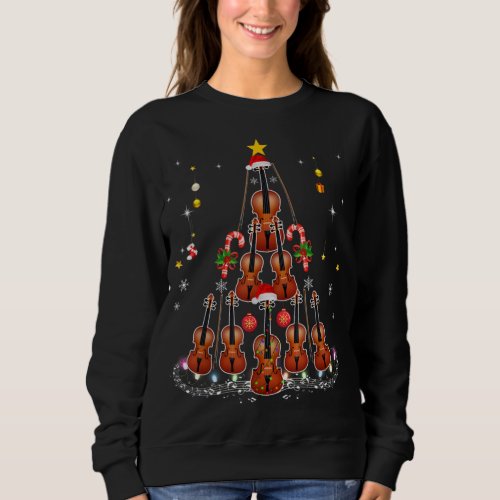 Violin Instrument Santa Hat Christmas Lights Xmas  Sweatshirt