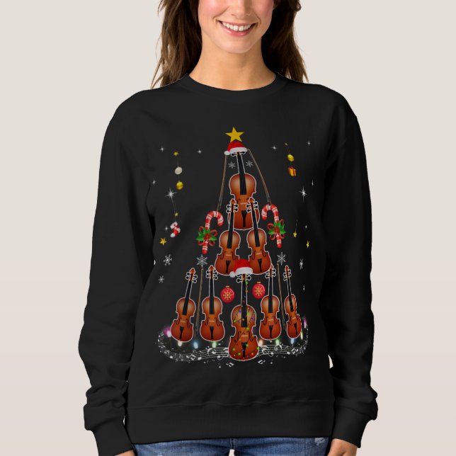Violin Instrument Santa Hat Christmas Lights Xmas  Sweatshirt (Front)