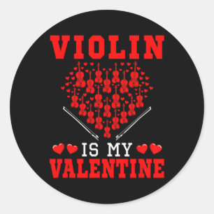 Violin Is My Valentine Instrument Team Cute Hearts Classic Round Sticker