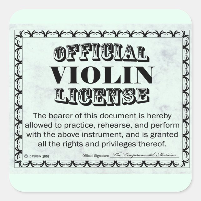 Violin License Square Sticker (Front)
