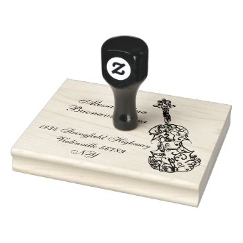 Violin Line Drawing With Name And Address Rubber Stamp by missprinteditions at Zazzle