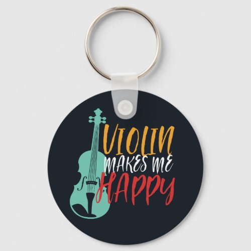 Violin Makes Me Happy Vintage Violinist Music Keychain
