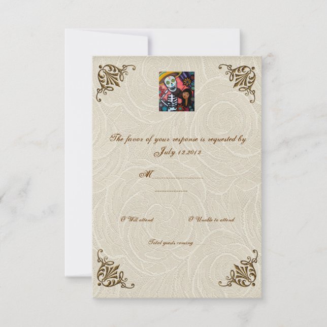 Violin Man Day of the Dead Wedding RSVP (Front)