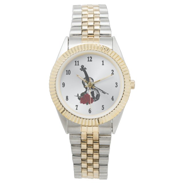 Violin Music Black Numbers Watch (Front)