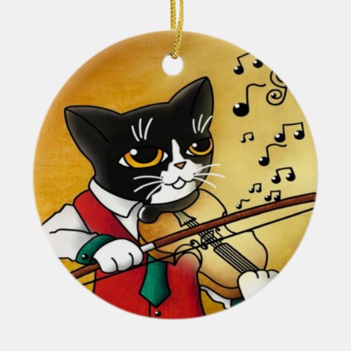 Violin Music Cat Ceramic Ornament