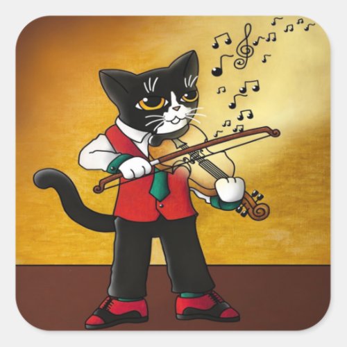 Violin Music Cat Square Sticker