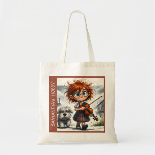 Violin Music Girl school hobby colorful painting  Tote Bag
