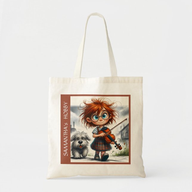 Violin Music Girl school hobby colorful painting  Tote Bag (Front)