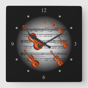 Violin Music ~ La musique ~ Música ~ Musik ~ Muzyk Square Wall Clock