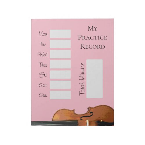 Violin Music Lessons Pink Practice Record Notepad