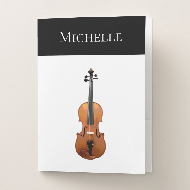 Violin Music Monogram Black and White Pocket Folder (Front)