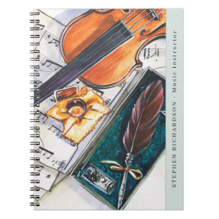Violin Music Musician Watercolor Monogram Notebook