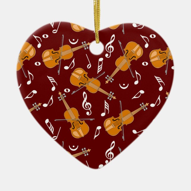 Violin Music Note Pattern Ceramic Ornament (Front)