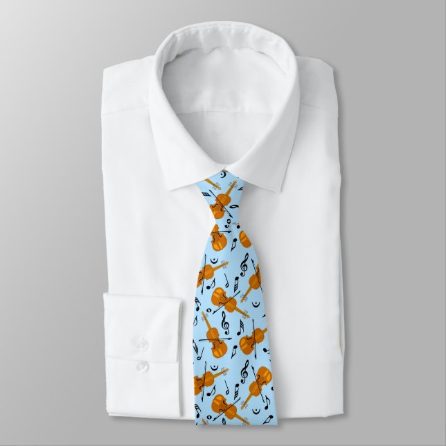 Violin Music Note Pattern Neck Tie (Tied)