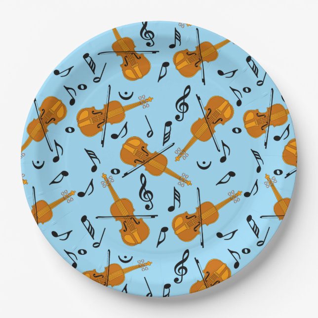Violin Music Note Pattern Paper Plates (Front)
