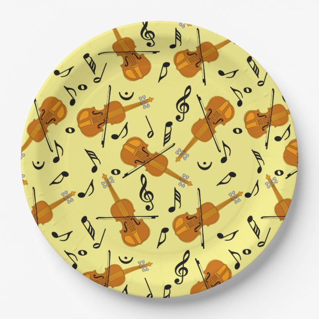 Violin Music Note Pattern Paper Plates (Front)
