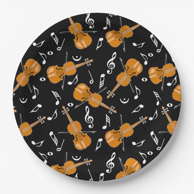 Violin Music Note Pattern Paper Plates (Front)