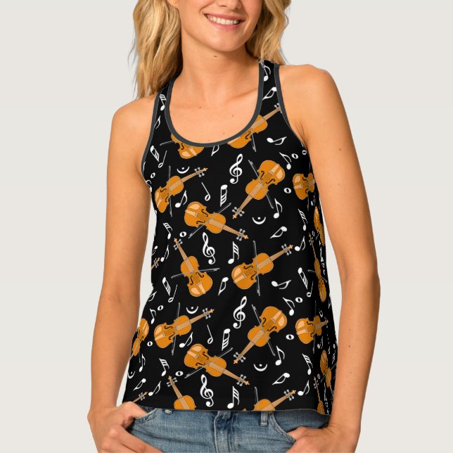 Violin Music Note Pattern Tank Top (Front)