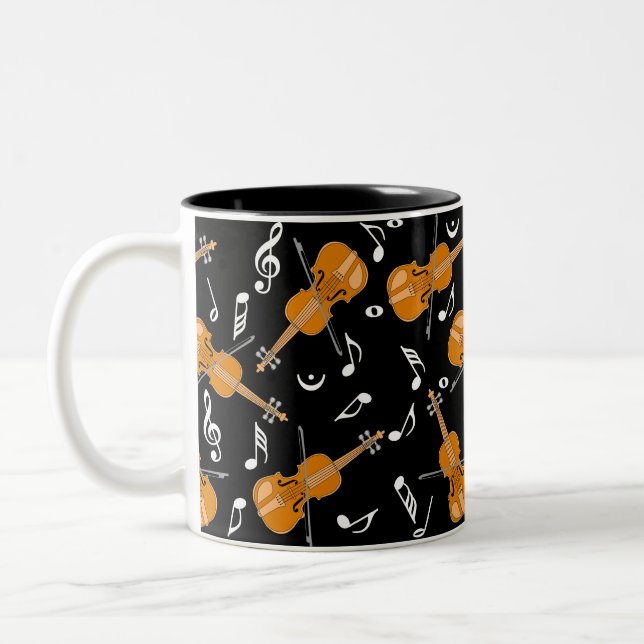 Violin Music Note Pattern Two-Tone Coffee Mug (Left)