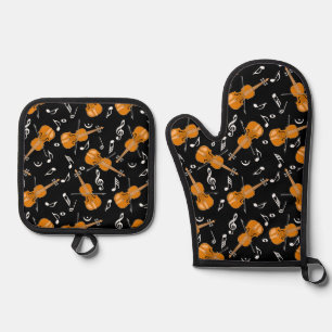 Violin Music Notes Oven Mitt & Pot Holder Set