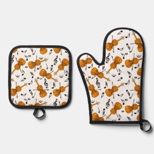Violin Music Notes Oven Mitt & Pot Holder Set