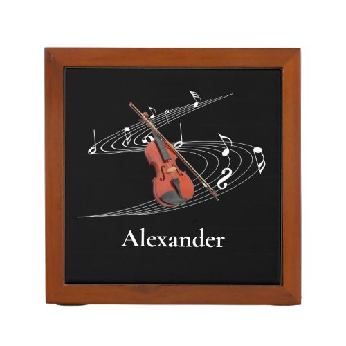 Violin Music Notes Personalized Musician Desk Organizer