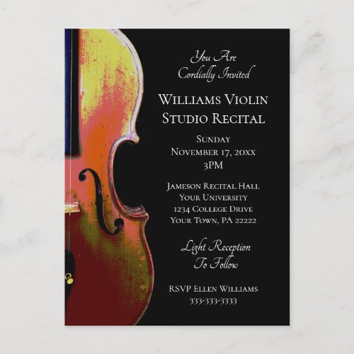Violin Music Recital Black White Invitation